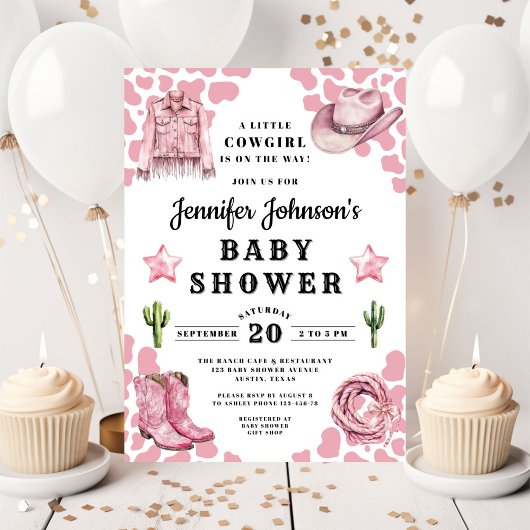 Cute Roze Cowgirl Baby Shower Kaart