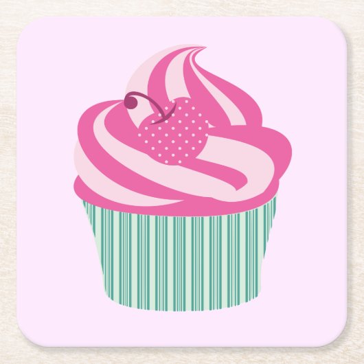 Cute roze crupcake Pastel Roze Kartonnen Onderzetters (Voorkant)