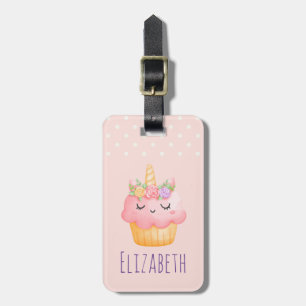 Cute Roze Cupcake Eenhoorn met Rozen Bagagelabel