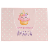 Cute Roze Cupcake Eenhoorn met Rozen Verjaardag Groot Cadeauzakje (Achterkant)