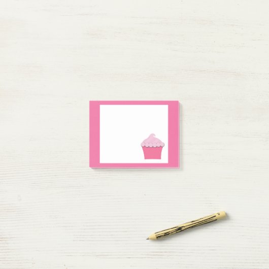 Cute roze cupcake, persoonlijke advertentie in not post-it® notes (Op bureau)