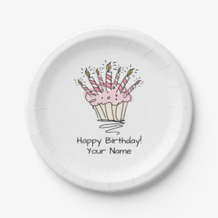 Cute roze cupcake tekening Birthday party borden Papieren Bordje