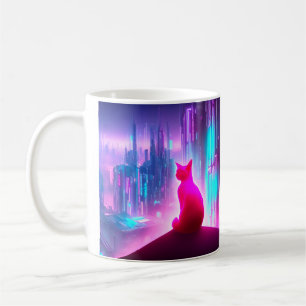 Cute roze Cyber Punk City Cat Koffiemok