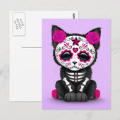 Cute Roze Dag van de Dode Keukenkat, paars Briefkaart (Voorkant / Achterkant)
