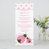 Cute roze dame bug meisjes verjaardagsfeest kaart (Staand voorkant)