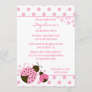 Cute roze dame bug meisjes verjaardagsfeest kaart