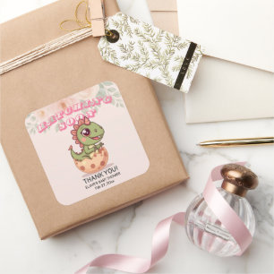 Cute Roze Dino Komt Eerder Uit Vierkante Sticker