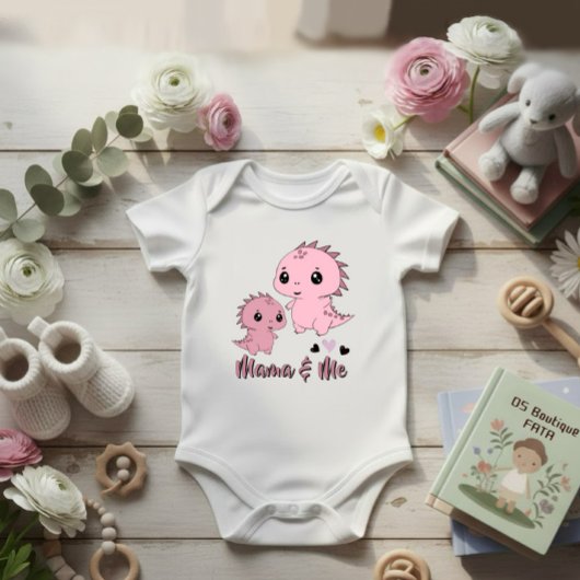 Cute Roze Dinosaur Baby Rompertje “Mama & Me”