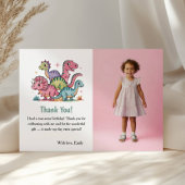 Cute Roze Dinosaur Foto Kinderen Verjaardagsfeestj Bedankkaart