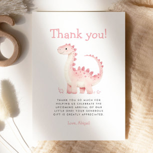 Cute Roze Dinosaur Girl Baby Shower Bedankkaart Kaart