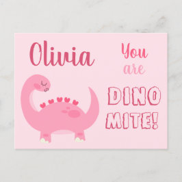 Cute roze dinosaur girl Valentijnsdag Dino-Mite Briefkaart