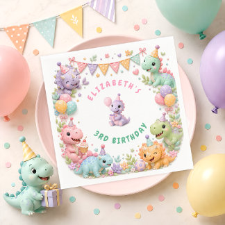 Cute Roze Dinosaur Verjaardagsfeestje Servet