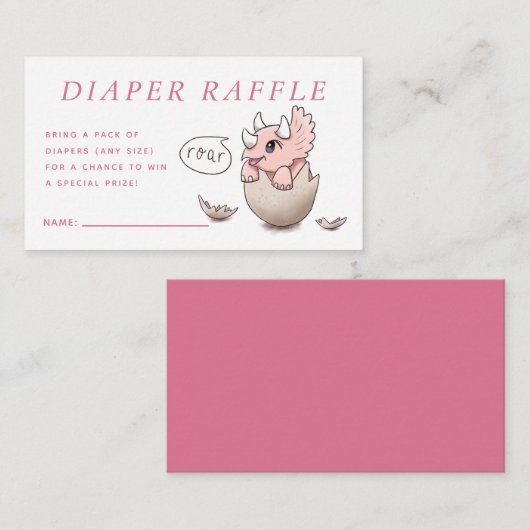 Cute Roze Dinosaurus Baby Shower Brul Luiers Raffl Informatiekaartje (Voorkant / Achterkant)