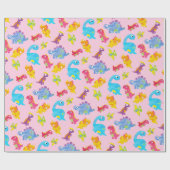 Cute Roze Dinosaurus Thema Verjaardag voor Meisjes Cadeaupapier (Vlak)