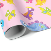 Cute Roze Dinosaurus Thema Verjaardag voor Meisjes Cadeaupapier (Rol Hoek)