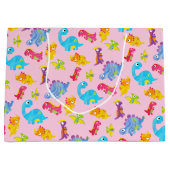Cute Roze Dinosaurus Thema Verjaardag voor Meisjes Groot Cadeauzakje (Voorkant)