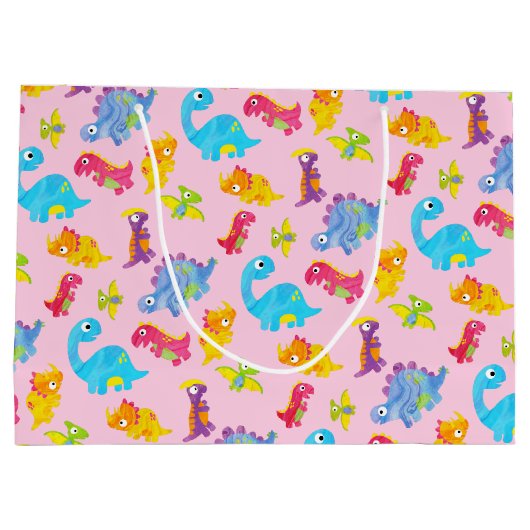 Cute Roze Dinosaurus Thema Verjaardag voor Meisjes Groot Cadeauzakje (Achterkant)