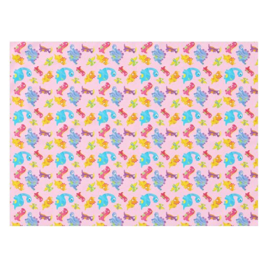 Cute Roze Dinosaurus Thema Verjaardag voor Meisjes Tafelkleed (Voorkant (Horizontaal))