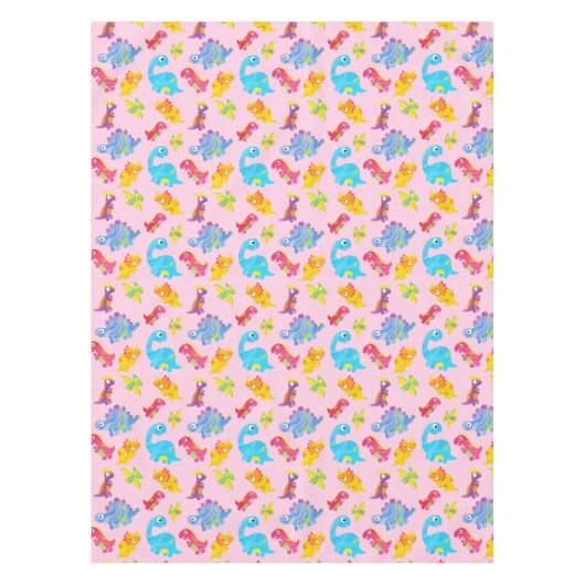 Cute Roze Dinosaurus Thema Verjaardag voor Meisjes Tafelkleed (Voorkant)