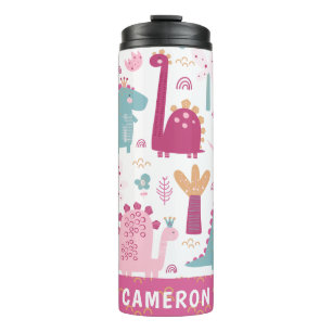 Cute roze dinosaurussen, gepersonaliseerd thermosbeker