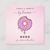 Cute roze Donut Dripping Confetti Bakery Dessert Vierkante Visitekaartje (Voorkant)