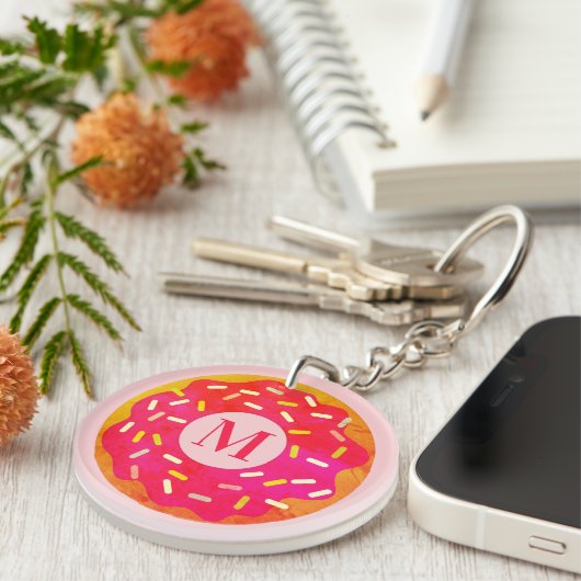 Cute roze donut sleutelhanger met aangepaste naam  (Voorkant Rechts)