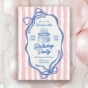 Cute Roze Doodle Frame en Strikken 5e Verjaardag Kaart