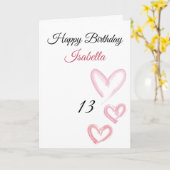 Cute roze Drie Verf Slag Harten 13 Dag Kaart (Gele Bloem)