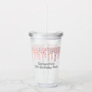 Cute Roze Drip Sprinkle Verjaardagsfeestje Naam Fa Acryl Drinkbeker