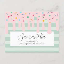 Cute Roze Drip Strooi Verjaardagsfeestje Uitnodiging Briefkaart