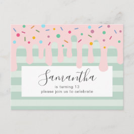 Cute Roze Drip Strooi Verjaardagsfeestje Uitnodiging Briefkaart