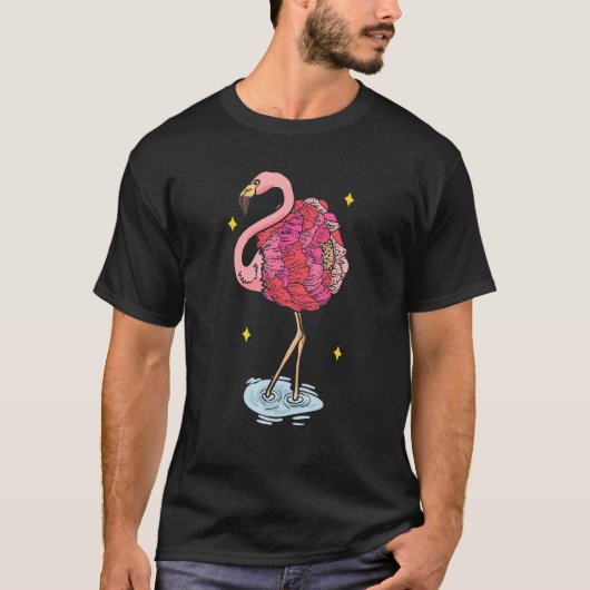 Cute roze droaming Girl Baby flamingo with Flowers T-shirt (Voorkant)
