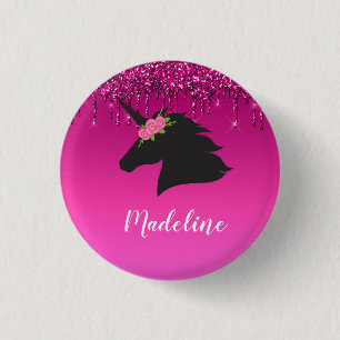 Cute roze druppelaar Glitter Personalized Unicorn Ronde Button 3,2 Cm