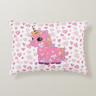 Cute Roze Eenhoorn Hartjes Accent Kussen