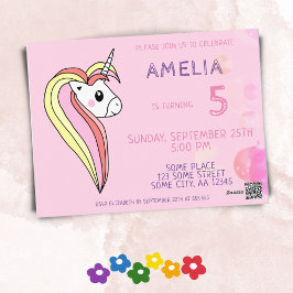 Cute Roze Eenhoorn Kinderverjaardagsuitnodiging Briefkaart