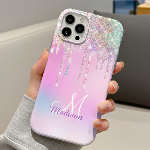 Cute Roze Eenhoorn Regenboog Glitter Drips monogra Case-Mate iPhone Case