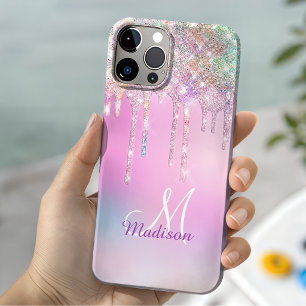 Cute Roze Eenhoorn Regenboog Glitter Drips monogra Case-Mate iPhone Case