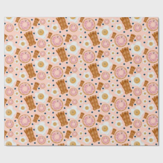 Cute Roze Eieren Bacon Donuts Naadloos Cadeaupapier (Vlak)