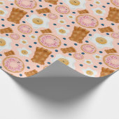 Cute Roze Eieren Bacon Donuts Naadloos Cadeaupapier (Hoek)
