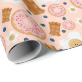 Cute Roze Eieren Bacon Donuts Naadloos Cadeaupapier (Rol Hoek)