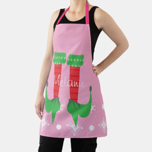 Cute Roze Elf Naam Sneeuwvlokken Kerstmis Schort (Insitu)