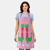 Cute Roze Elf Naam Sneeuwvlokken Kerstmis Schort (Gedragen)