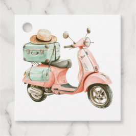 Cute Roze en Aqua Kustscooter Bedankjes Labels