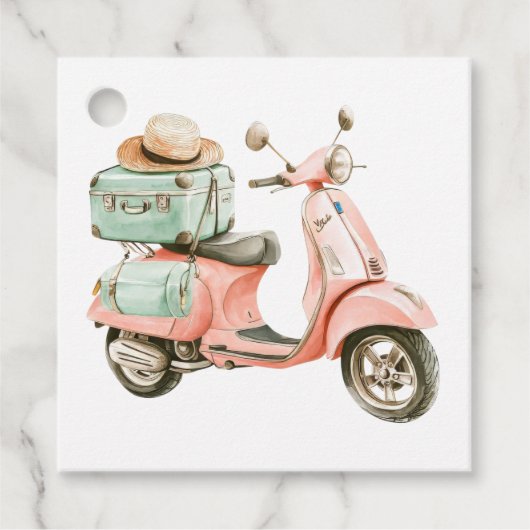 Cute Roze en Aqua Kustscooter Bedankjes Labels (Voorkant)