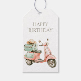 Cute Roze en Aqua Kustscooter Cadeaulabel
