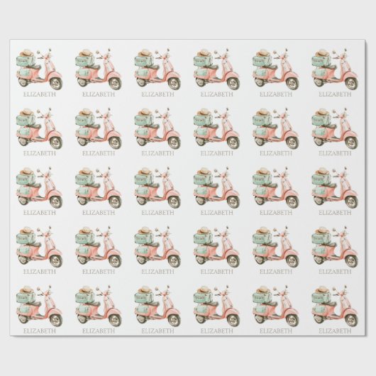 Cute Roze en Aqua Kustscooter Cadeaupapier (Vlak)