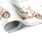 Cute Roze en Aqua Kustscooter Cadeaupapier (Rol Hoek)