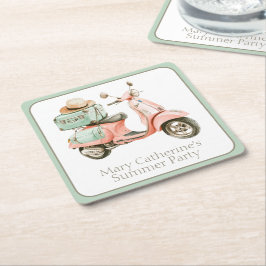 Cute Roze en Aqua Kustscooter Kartonnen Onderzetters