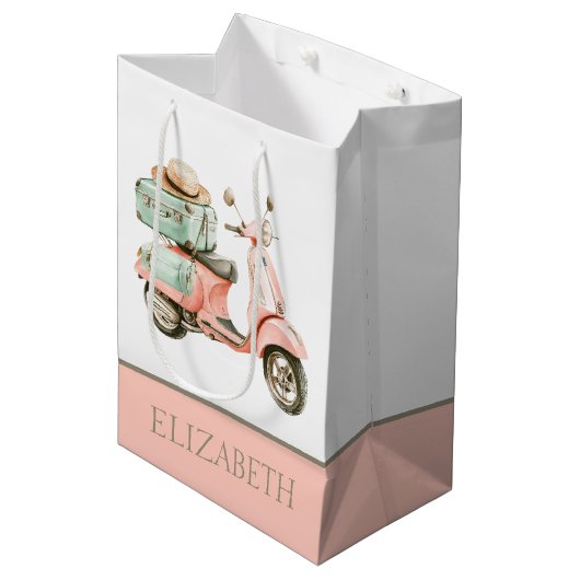 Cute Roze en Aqua Kustscooter Medium Cadeauzakje (Voorkant Gekanteld)