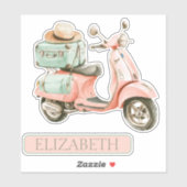 Cute Roze en Aqua Kustscooter Sticker (Vel)